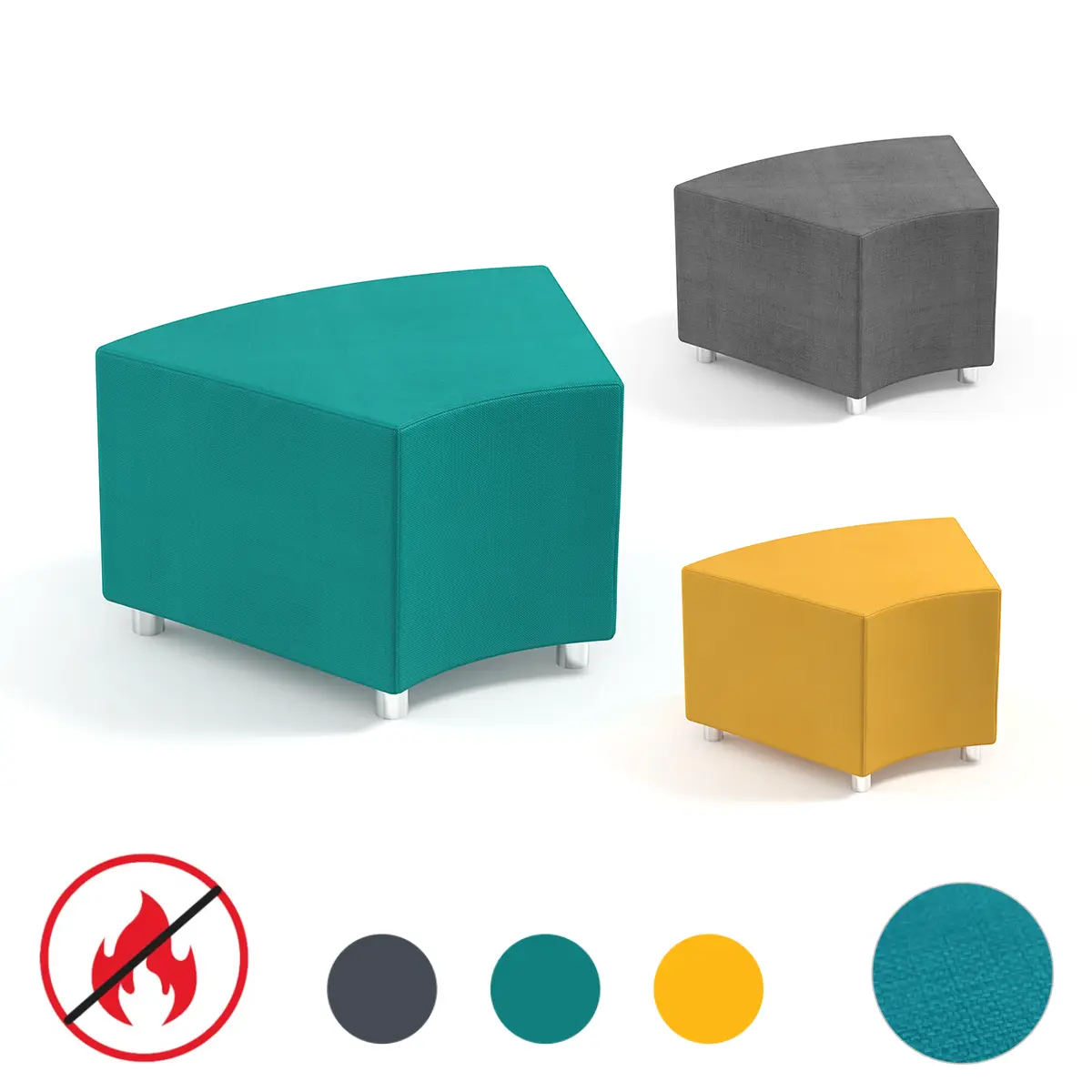 Modulares Schulsofa  45 Grad Achtelkreis-Element in 3 Farben